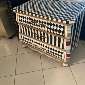 Hand painted 3 drawer Bombay chest in the style of MacKenzie Childs.