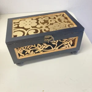 Black and gold leaf laser cut box